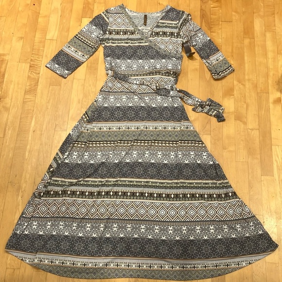 NEW jersey-knit maxi dress grey Large Jean-Pierre Klifa Paris - Picture 2 of 9